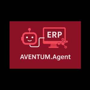 Grafische Darstellung des AVENTUM.Agent – KI-gestützter Chatbot, der mit ERP-Systemen interagiert