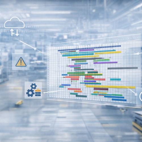 Digitale Produktionsplanung in einer modernen Fabrik (APS-Visualisierung)