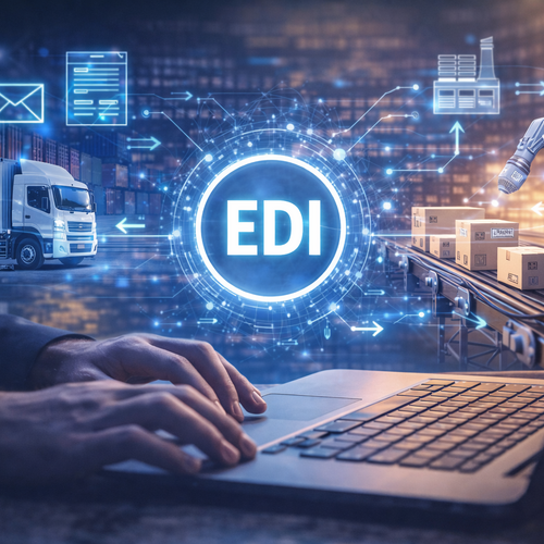 EDI-Datenfluss zwischen Unternehmen in Industrie und Logistik