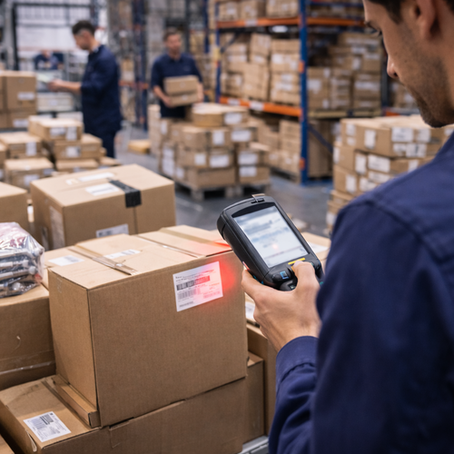 Wareneingang im Lager mit Scan einer Lieferung